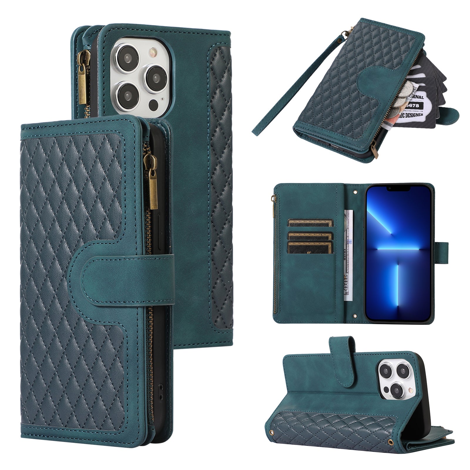 Pro iPhone 13 Pro Max 6,7 palce PU kůže 9 slotů pro karty Peněženka Pouzdro na telefon Potištěný zip Kapesní vyklápěcí stojánek Pro iPhone 13 Pro Max 6,7 palce PU kůže 9 slotů pro karty Peněženka Pouzdro na telefon Potištěný zip Kapesní vyklápěcí stojánek